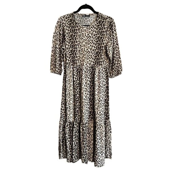 Women's Small Zara Animal Print Brown Dress, 3/4 Sleeves, Smock Style - Picture 1 of 8
